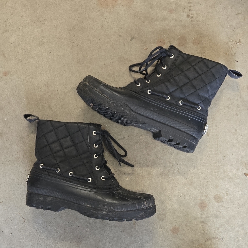 Sperry Top Sider Black Quilted Lace-Up Duck Boots, 9.5, Waterproof
